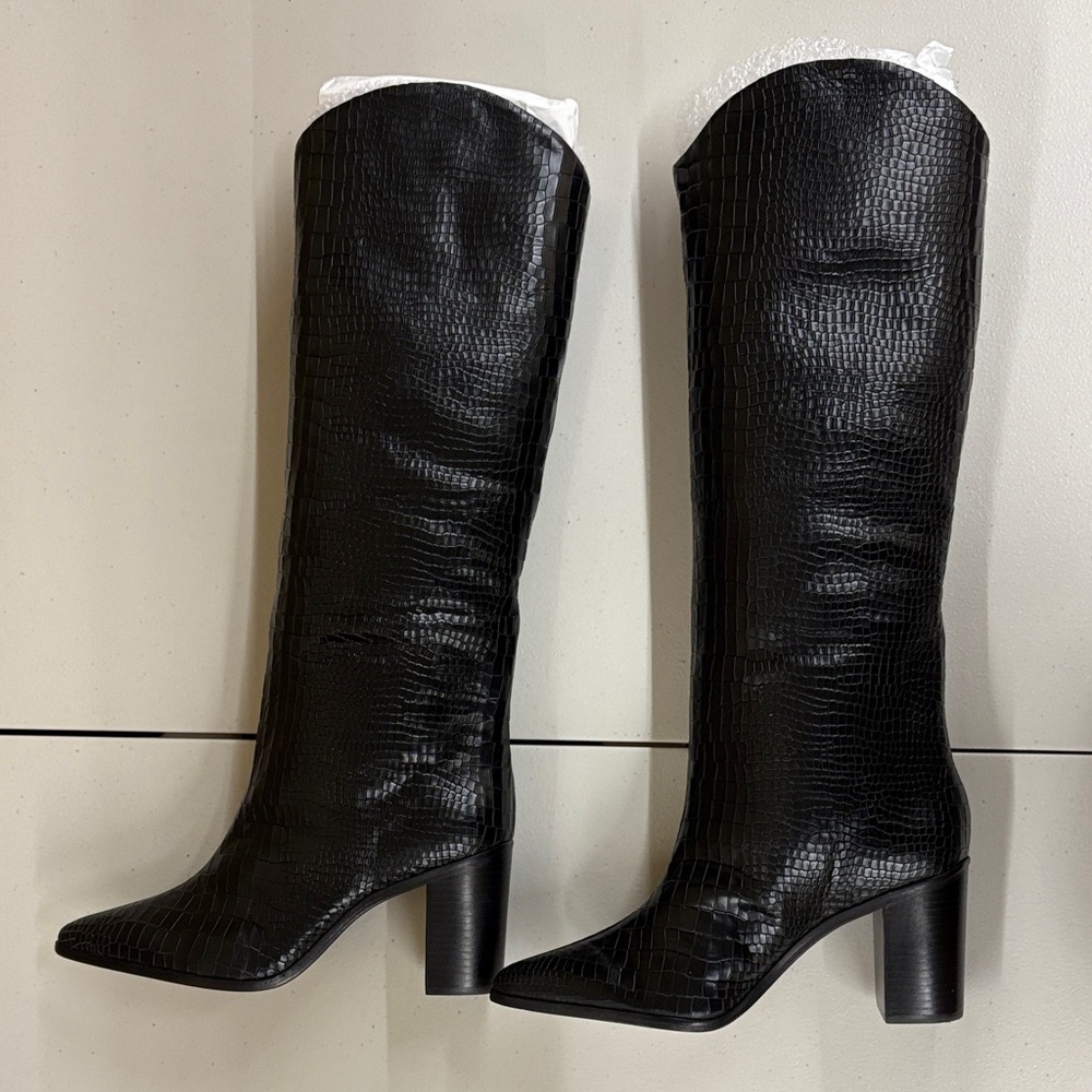 SCHUTZ MARYANA BLOCK WIDE CROCODILE BOOT